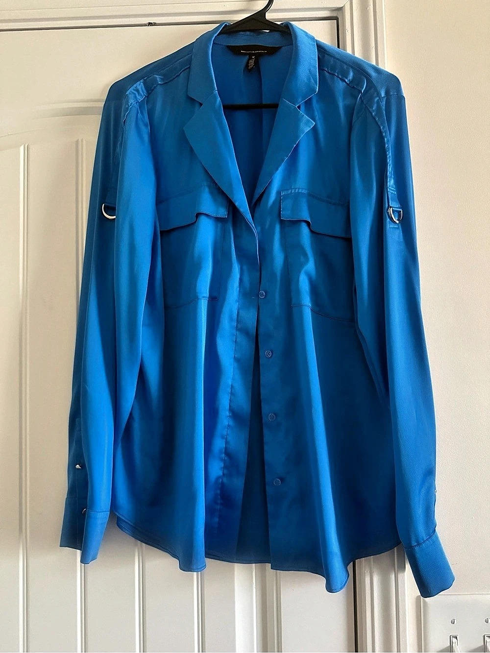 White House Black Market Blue Utility Button-Down Shirt Size Medium